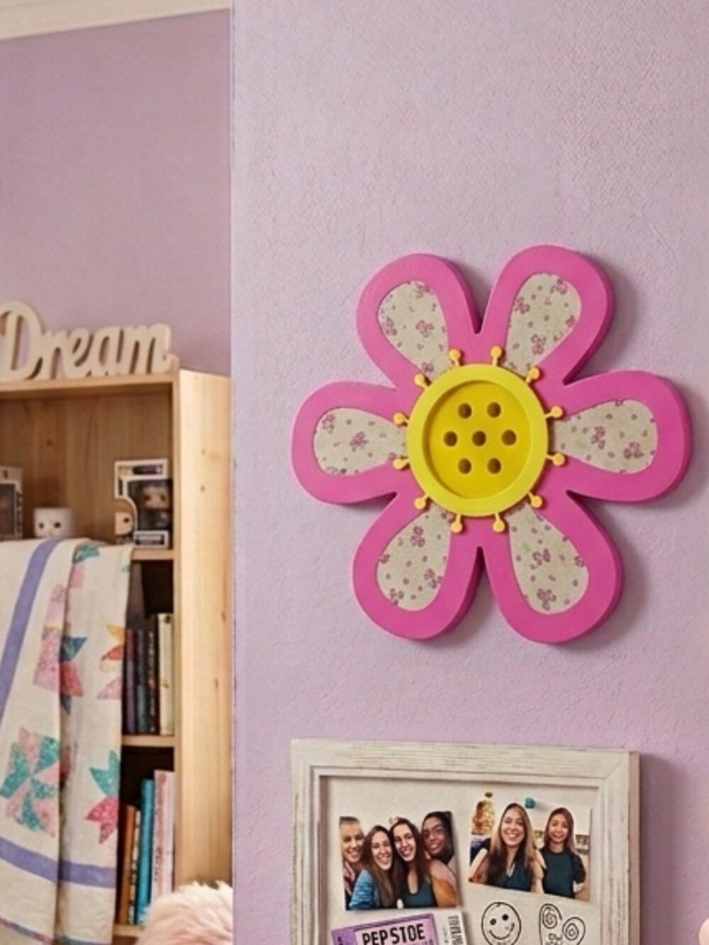 Pink Flower 1/4" thick wood wall decor dimensional 13" tall